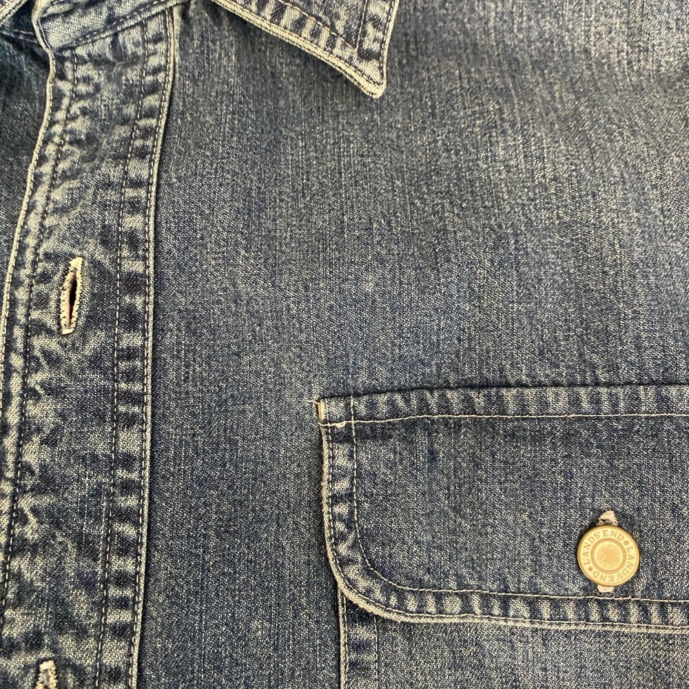 Lands' End Denim Shacket with Orange Plaid Lining - Picture 5 of 9
